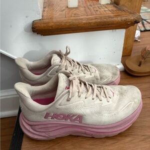 Hoka Women's Cream and Pink Athletic Shoes
